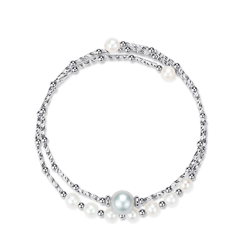 Dual-Layer Gold Beaded Freshwater White Pearl Bracelet